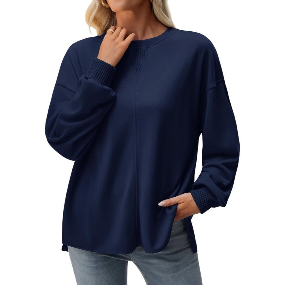 Womens Oversized Sweatshirt Knit Long Sleeve Crewneck Casual Fall Outerwear - Picture 2 of 7